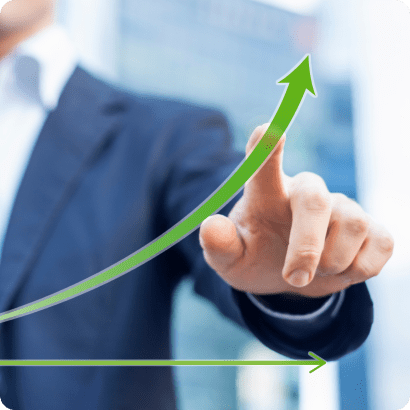 analyst pointing at an upward trending graph