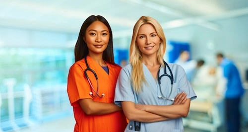 A pair of female nurses posing